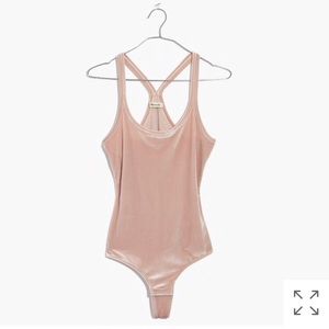 Madewell velvet racerback bodysuit in Avalon pink